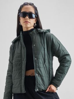 TOKYO TALKIES - Green Solid Puffer Jacket