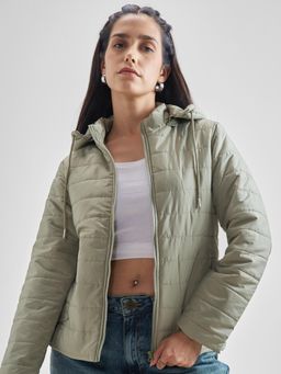 TOKYO TALKIES - Green Solid Puffer Jacket