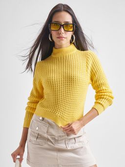 TOKYO TALKIES - Women Yellow Slim Fit Pullover Sweater