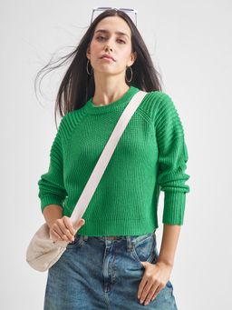 TOKYO TALKIES - Women Green Regular Fit Pullover Sweater