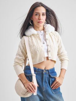 TOKYO TALKIES - Women Cream Textured Cardigan