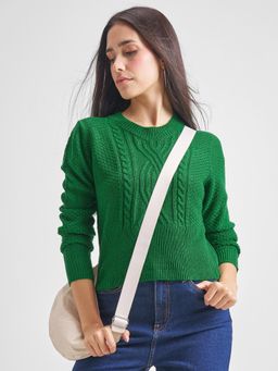 TOKYO TALKIES - Women Green Regular Fit Pullover Sweater