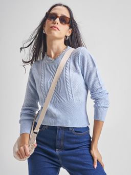 TOKYO TALKIES - Women Blue Regular Fit Pullover Sweater