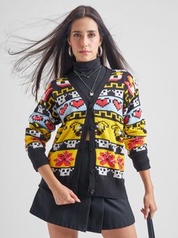 TOKYO TALKIES - Women Multi-Color Streetwear Knitted Relaxed Fit Cardigan