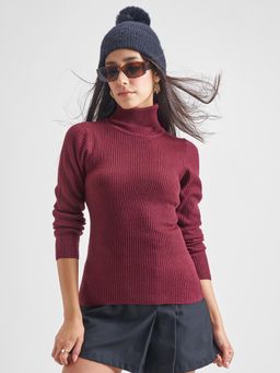 TOKYO TALKIES - Turtle Neck Maroon Sweater