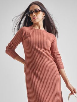 TOKYO TALKIES - Women Canyon Rose Round Neck Longline Sweater Dress