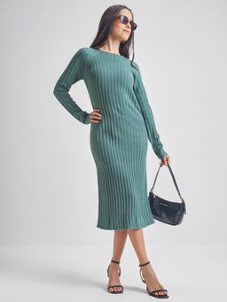 TOKYO TALKIES - Women Pine Round Neck Longline Sweater