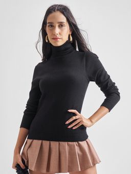 TOKYO TALKIES - Women Jet Black Full Sleeve Round Neck Sweater