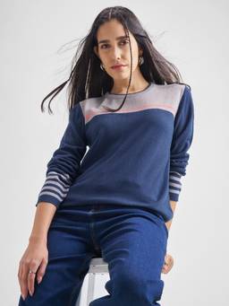 TOKYO TALKIES - Women Navy Regular Fit Round Neck Sweater