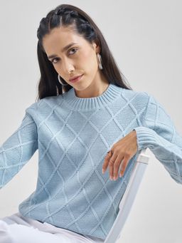 TOKYO TALKIES - Women Striped Blue Pullover Sweater
