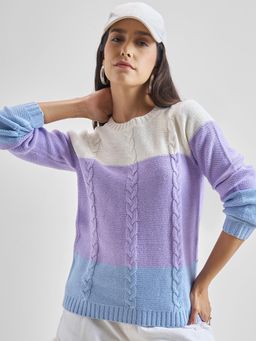 TOKYO TALKIES - Women Lavender and White Pullover Sweater