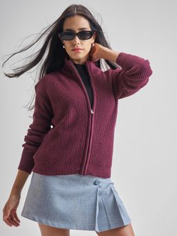 TOKYO TALKIES - Women Maroon Long Sleeve Cardigan