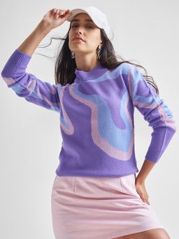 TOKYO TALKIES - Women Jacquard High Neck Long Sleeve Sweater