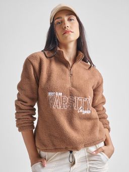 TOKYO TALKIES - Women Brown Regular Fit Embroidered Sweatshirt
