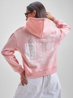 TOKYO TALKIES - Women Pink Positive Vibes Relaxed Fit Hoodie