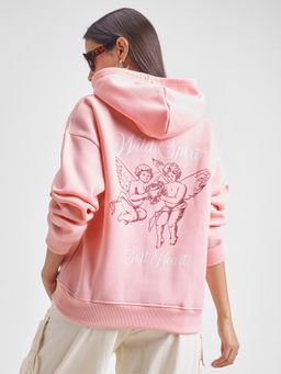 TOKYO TALKIES - Women Pink Y2K Graphic Printed Drop Shoulder Oversized Hoodie