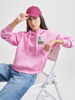 TOKYO TALKIES - Women Pink Relaxed Fit Embroidered Hooded Hoodie