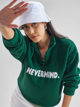 TOKYO TALKIES - Women Green Relaxed Varsity Typography Printed Sweatshirt
