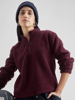 TOKYO TALKIES - Women Maroon Regular Fit Textured Sweatshirt