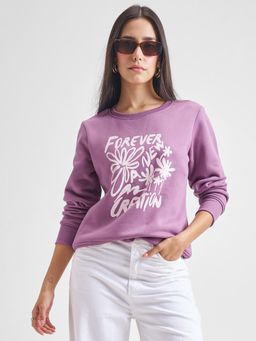 TOKYO TALKIES - Women Mauve Round Neck Long Sleeve Sweatshirt