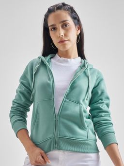 TOKYO TALKIES - Women Green Solid Hooded Hoodie
