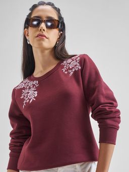 TOKYO TALKIES - Women Maroon Embroidered Sweatshirt