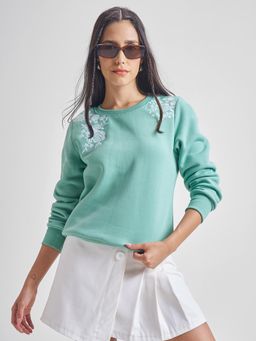 TOKYO TALKIES - Women Green Embroidered Sweatshirt