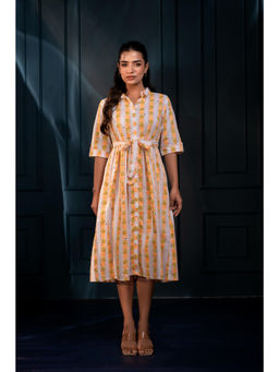 Juniper - White Cotton Mirror Work Shirt Dress with Belt