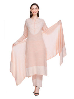 Montrex - Womens Peach Full Sleeve Self Design Round Neck Kurta with Pant and Stole (Set of 3)
