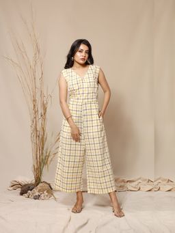 AAVYAM - Yellow Sunbeam Check Jumpsuit
