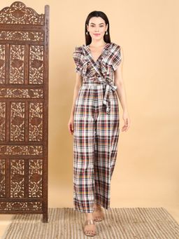 AAVYAM - Brown Ruffle Wrap Jumpsuit