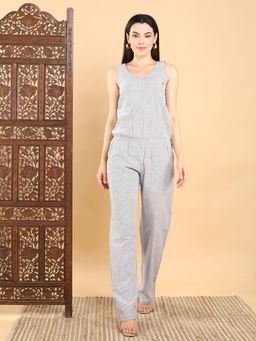 AAVYAM - Grey Striped Sleeveless Cotton Jumpsuit