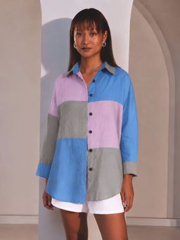 B Label - Multi-Color Oversized Aurora Colorblock Shirt