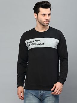 RIGO - Men Black Printed Crew Neck Terry Sweatshirt