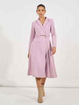 Styli - Women Pink Flared Shape Coat with Belt (Set of 2)