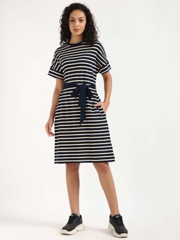 Tommy Hilfiger - Womens Blue Stripes Dress with Belt (Set of 2)