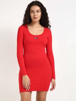Tommy Hilfiger - Womens Red Scoop Neck Mini Dress