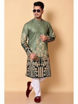 NFC CREATION - Men'S Green Rayon Printed Kurta and Pant