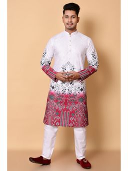 NFC CREATION - Men'S White Rayon Printed Kurta and Pant
