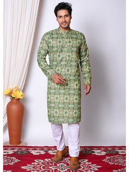NFC CREATION - Men'S Green Rayon Printed Kurta and Pant
