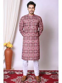 NFC CREATION - Men'S Peach Rayon Printed Kurta and Pant