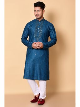 NFC CREATION - Men'S Teal Rayon Embroidered Kurta and Pant