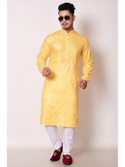 NFC CREATION - Men'S Yellow Rayon Embroidered Kurta and Pant