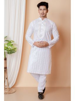 NFC CREATION - Men'S White Cotton Embroidered Kurta and Pant