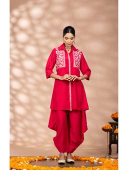 WineRed - Women Red Embroidered Co-Ord Set