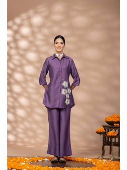 WineRed - Women Purple Embroidered Polyester Co-Ord Set
