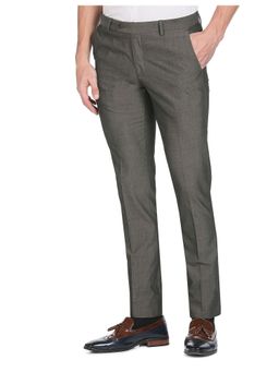 Arrow - Men Grey Dobby Weave Flat Front Regular Fit Formal Trousers