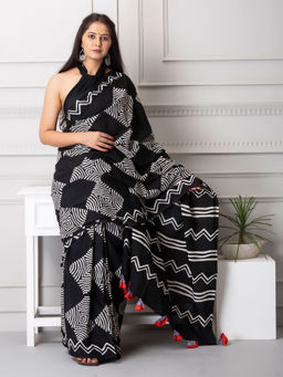 Baisacrafts - Mia Handblock Cotton Saree With Unstiched Blouse