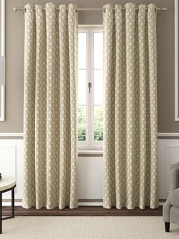 GM - 7 Feet Geometric Grommet Semi-Sheer Door Curtain Panel (Set of 2)