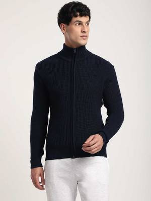 R&B Navy Blue Solid Regular Sweater - Image 1